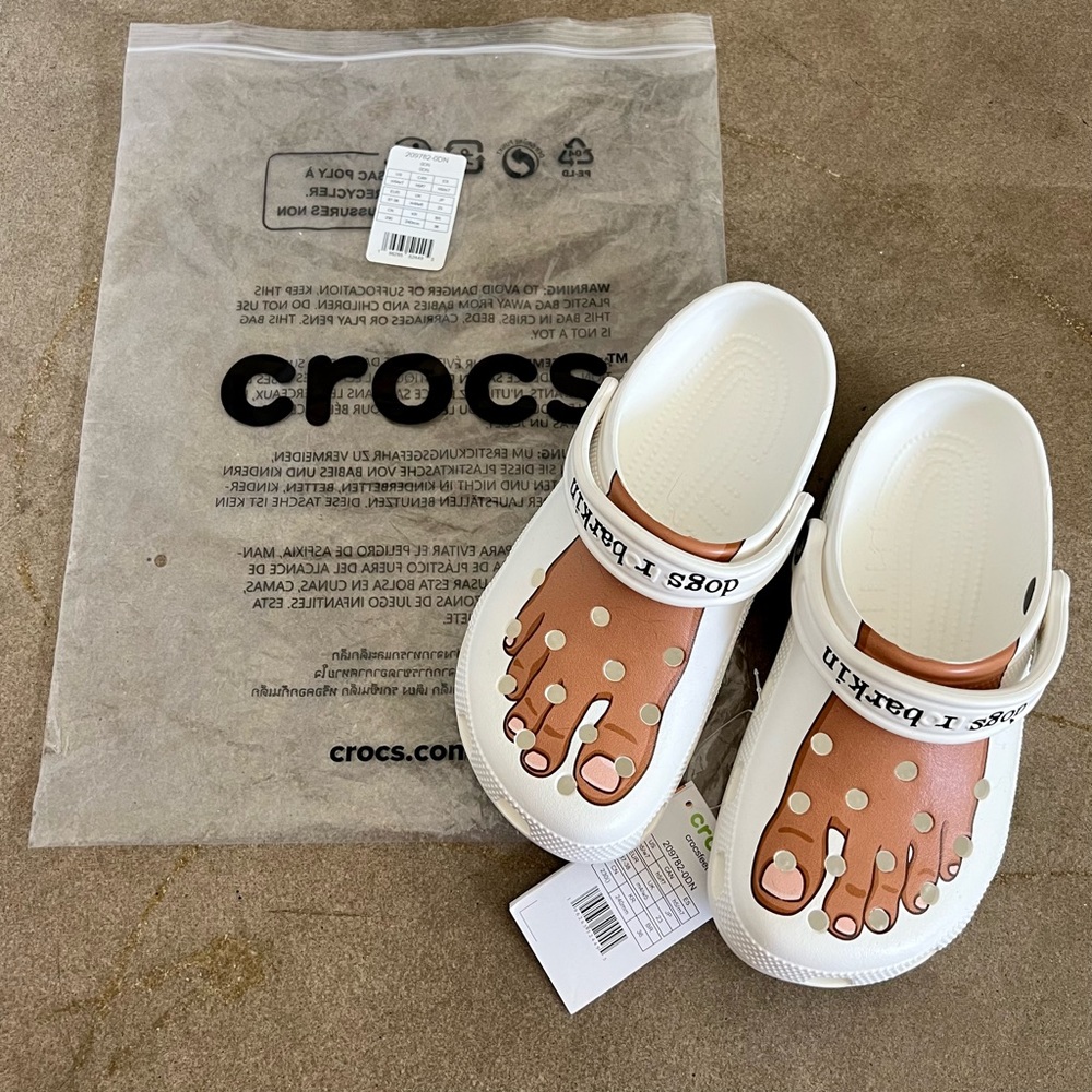 Limited edition April Fools “Dogs are Barkin” Crocs!